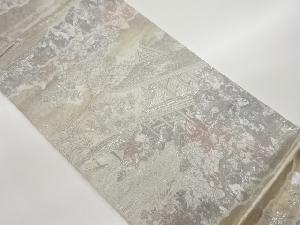 屋敷に雲・草花模様織出し袋帯